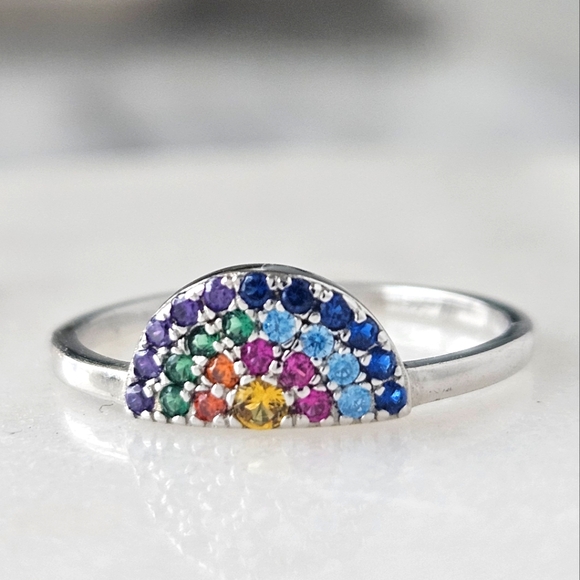 Rainbow Gemstone Ring, 925 Sterling Silver Charmed Aroma Good Vibes Only - Picture 5 of 5